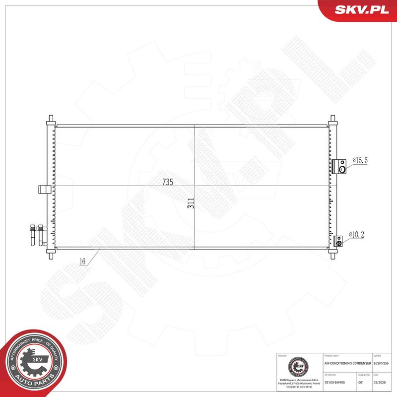 ESEN SKV 86SKV256 Condenser, air conditioning