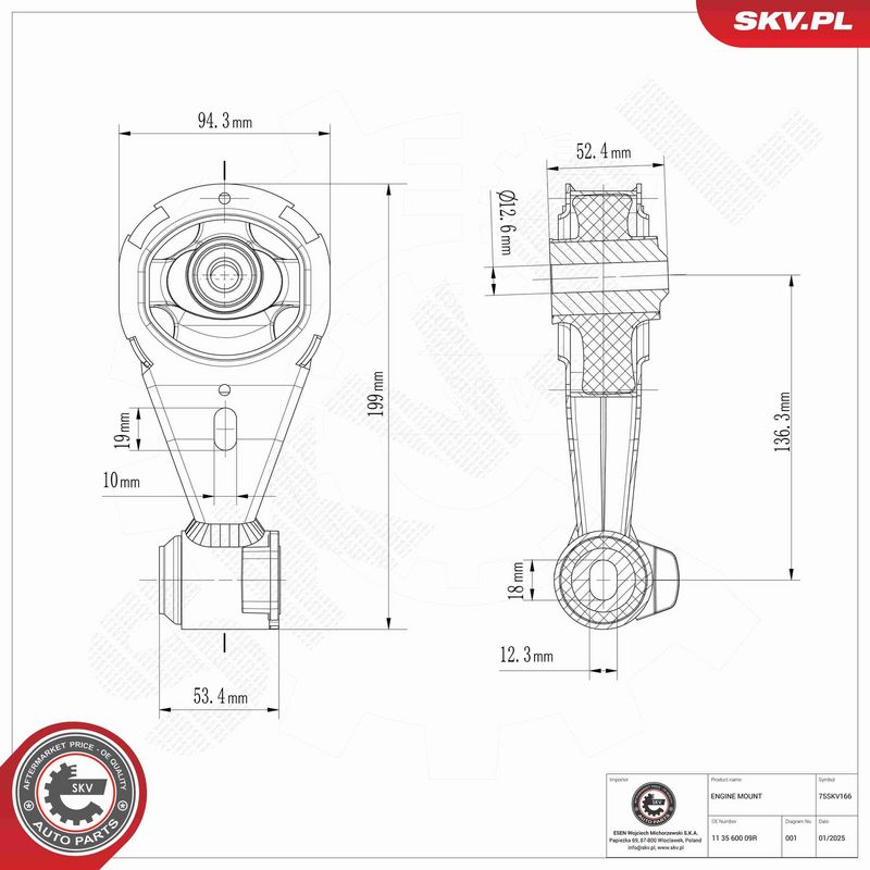 ESEN SKV 75SKV166 Variklio pagalvė