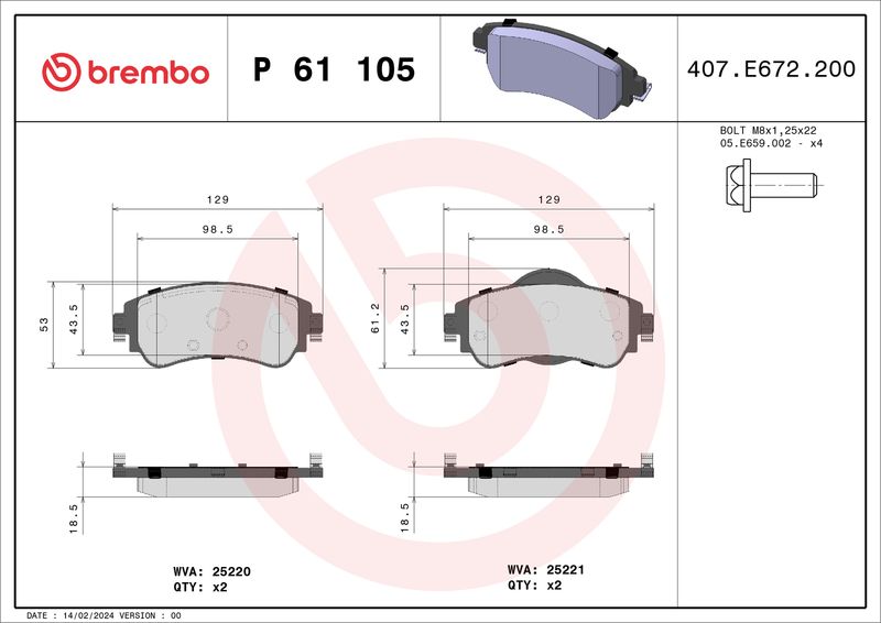 BREMBO fékbetétkészlet, tárcsafék P 61 105