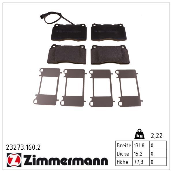 комплект спирачно феродо, дискови спирачки ZIMMERMANN