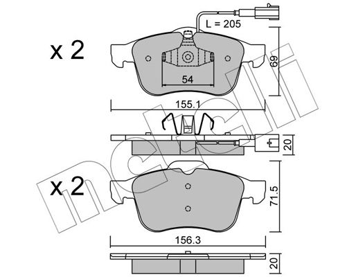 Комплект гальмівних накладок, дискове гальмо, Metelli 22-0703-1