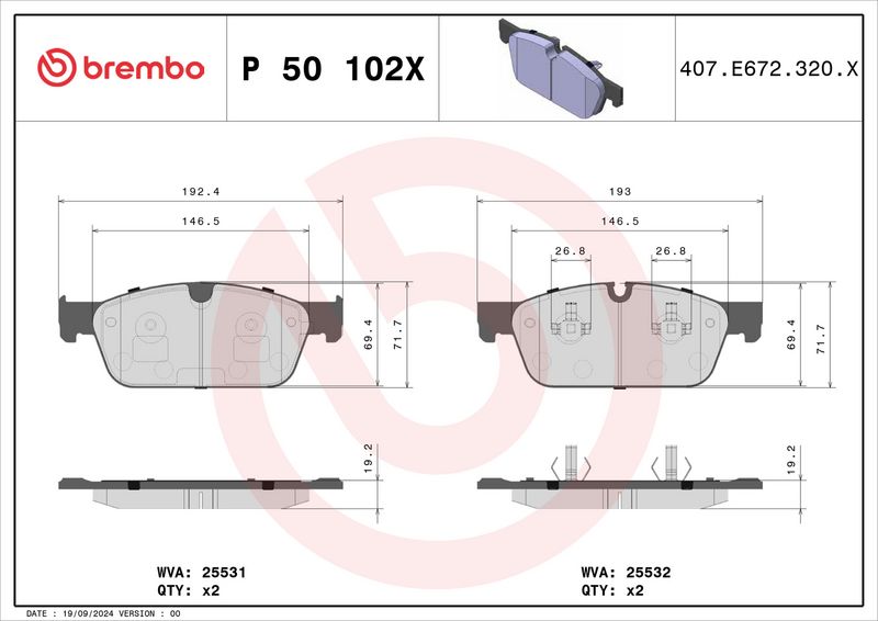 Piduriklotsi komplekt, ketaspidur, BREMBO P 50 102X