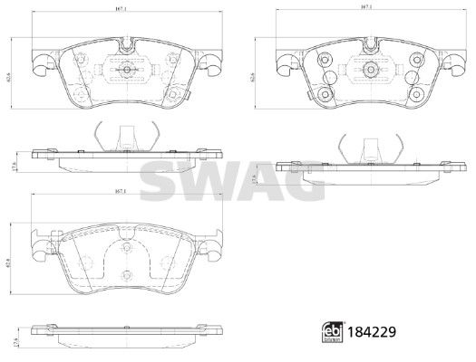 Комплект гальмівних накладок, дискове гальмо, Swag 33109319