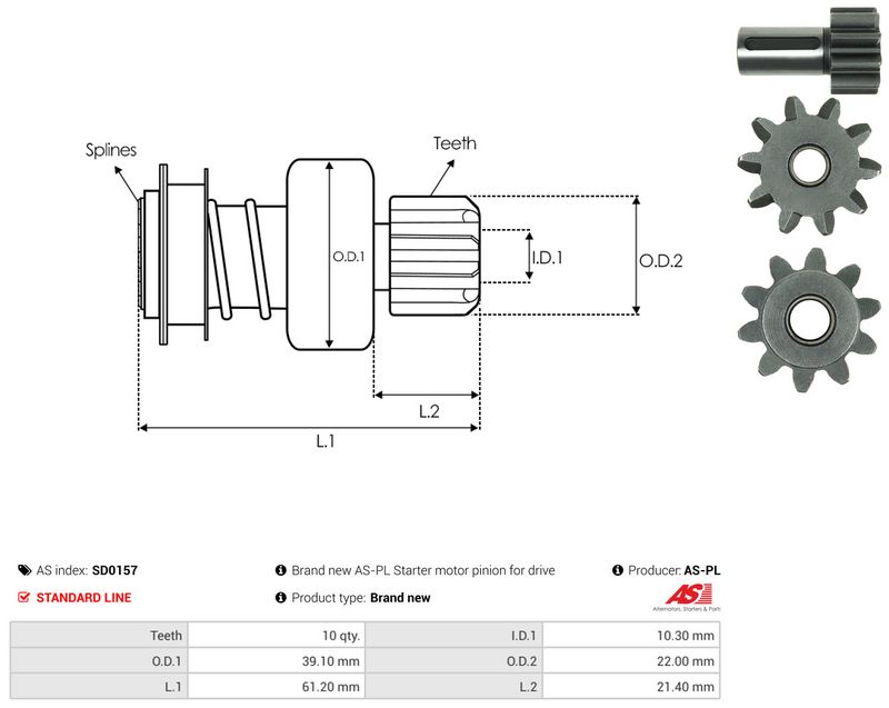 AS-PL SD0157 Freewheel Gear, starter