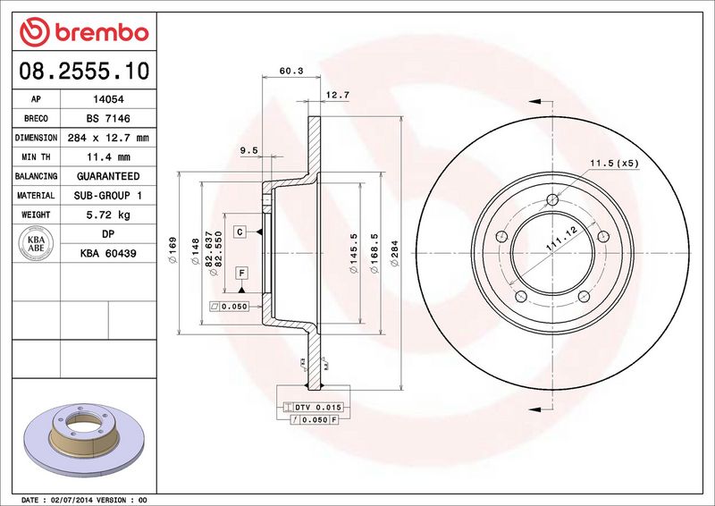 BREMBO 08.2555.10 Brake Disc
