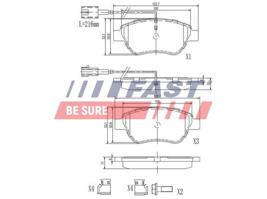 Комплект гальмівних накладок, дискове гальмо, Fast FT29124