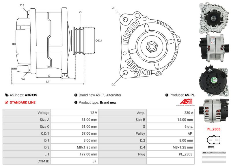 AS-PL A3633S Alternator