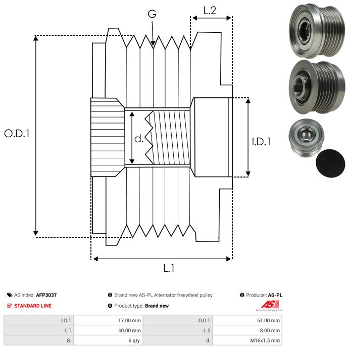 AS-PL AFP3037 Alternator Freewheel Clutch