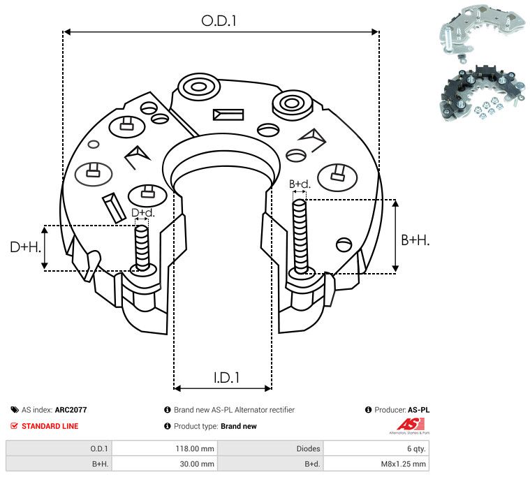 AS-PL ARC2077 Rectifier, alternator