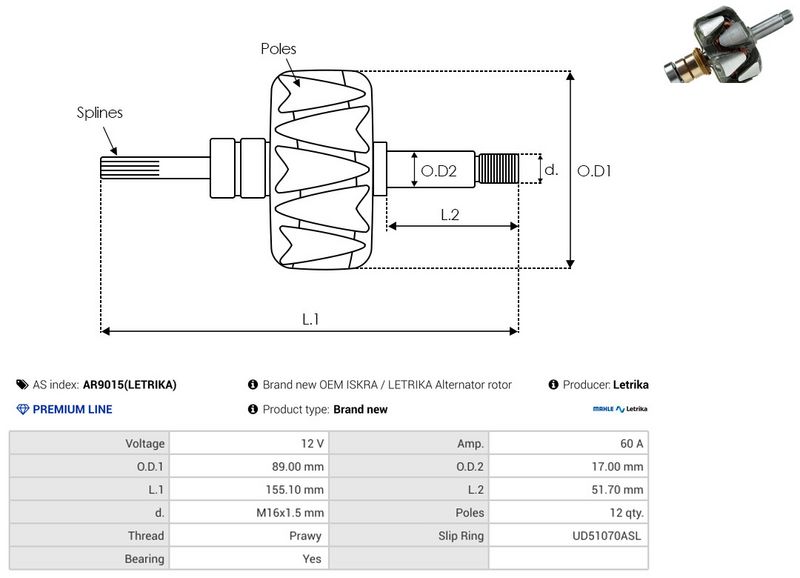 AS-PL AR9015(LETRIKA) Rotor, alternator