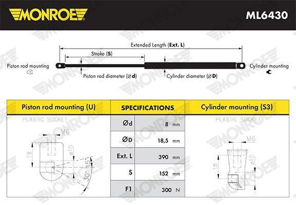 MONROE ML6430 Gas Spring, bonnet
