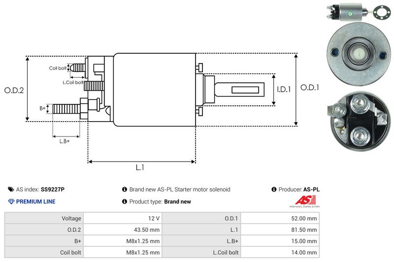 AS-PL SS9227P Solenoid Switch, starter