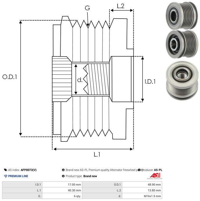 AS-PL AFP0073(V) Alternator Freewheel Clutch