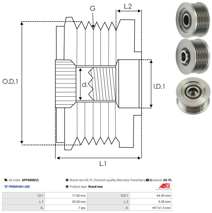 AS-PL AFP5008(V) Alternator Freewheel Clutch