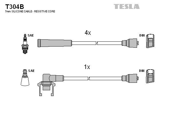 Комплект проводів високої напруги, TESLA Renault Rapid, Super 83-98 1,1;1,2;1,4), Tesla T304B