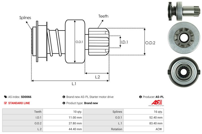 AS-PL SD0066 Freewheel Gear, starter