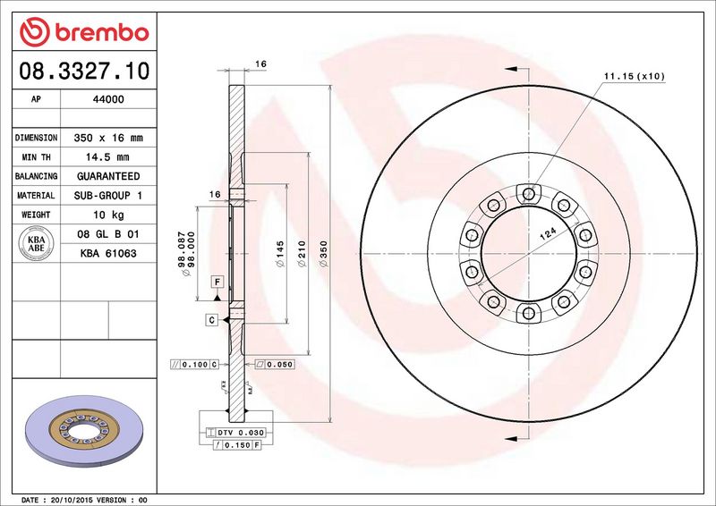 BREMBO 08.3327.10 Brake Disc