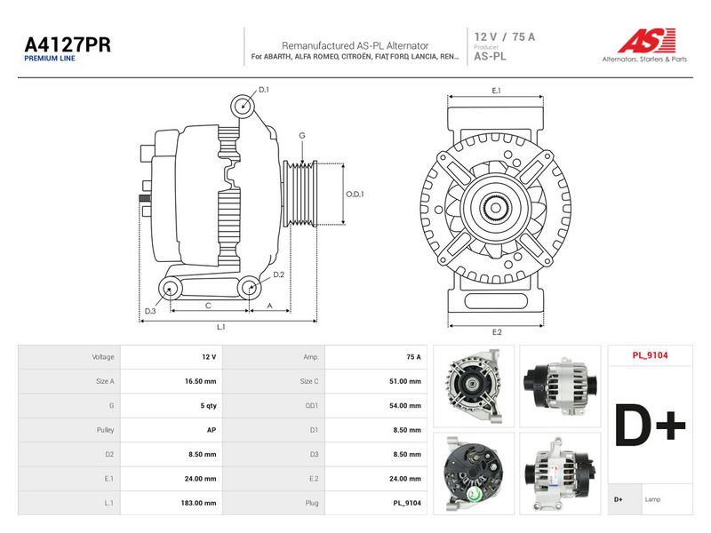 Generaator, AS-PL A4127PR