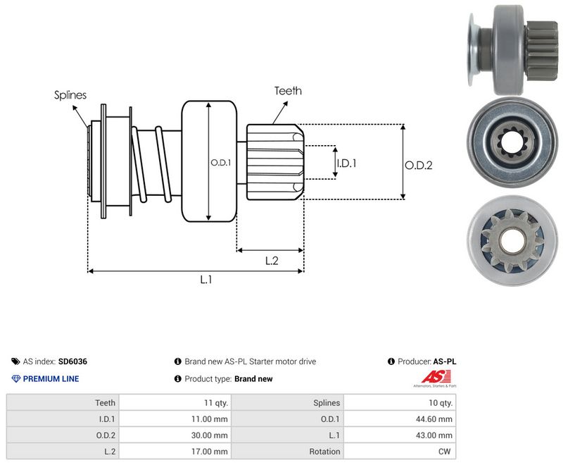 AS-PL SD6036 Freewheel Gear, starter