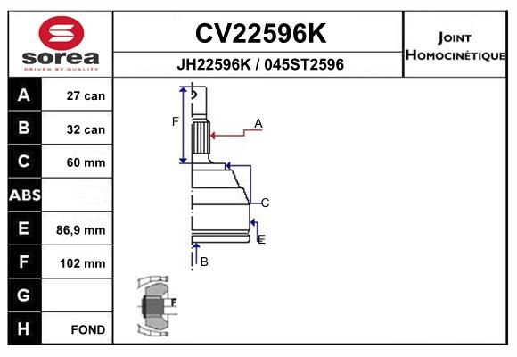 EAI csuklókészlet, hajtótengely CV22596K