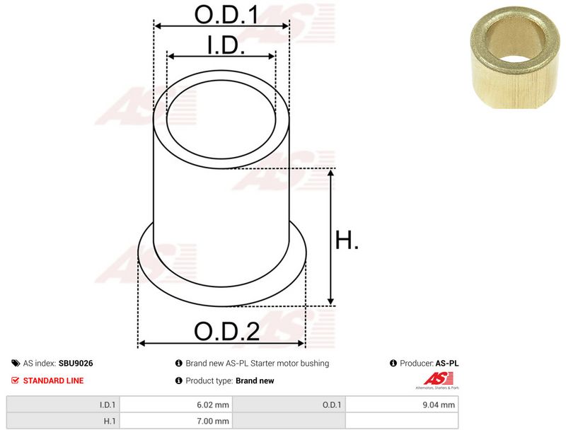 AS-PL SBU9026 Bush, starter shaft