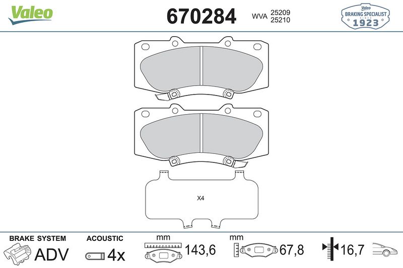 Plaquettes+de+frein+à+disque VALEO 670284