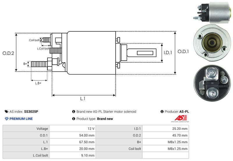 AS-PL SS3025P Solenoid Switch, starter