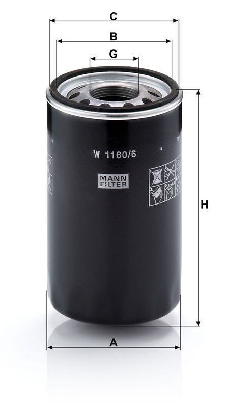 Filter, tööhüdraulika, MANN-FILTER W 1160, 6