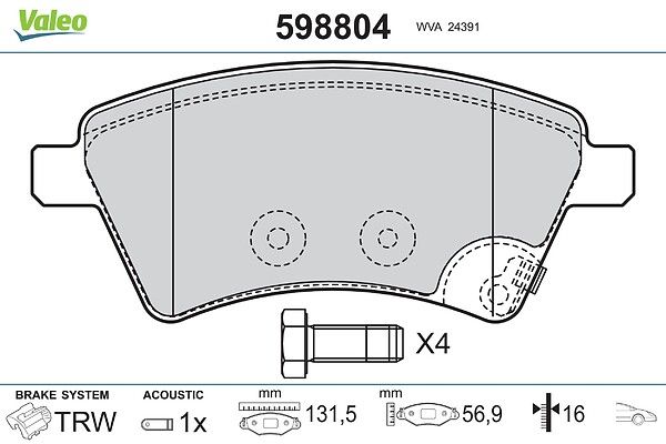 комплект спирачно феродо, дискови спирачки VALEO