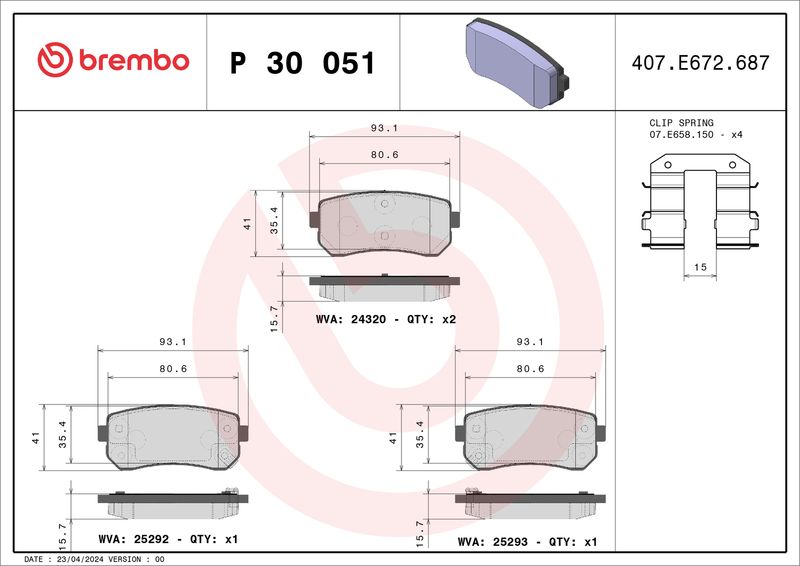 BREMBO Remblokkenset, schijfrem P 30 051