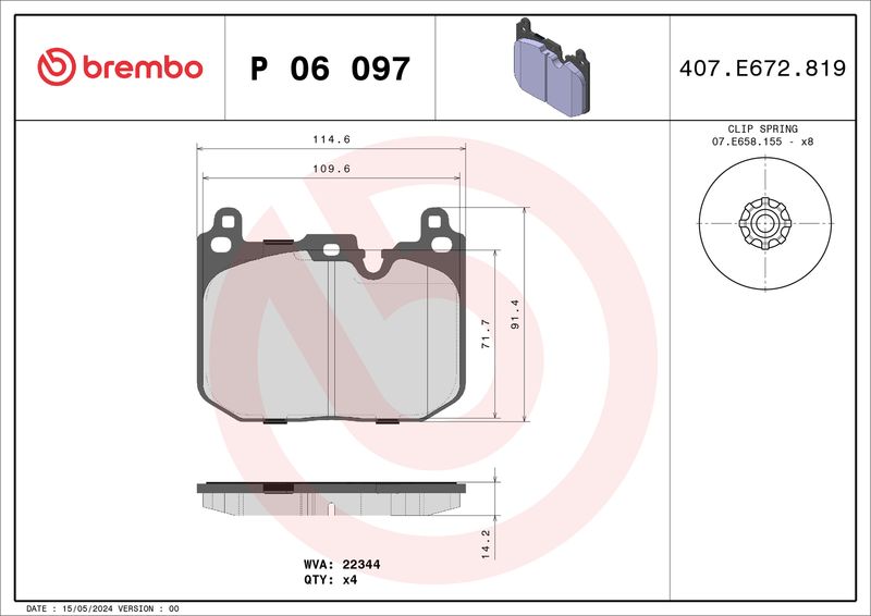 BREMBO Remblokkenset, schijfrem P 06 097