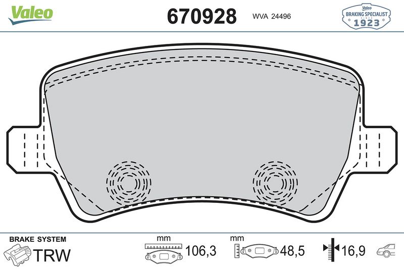 Plaquettes+de+frein+à+disque VALEO 670928