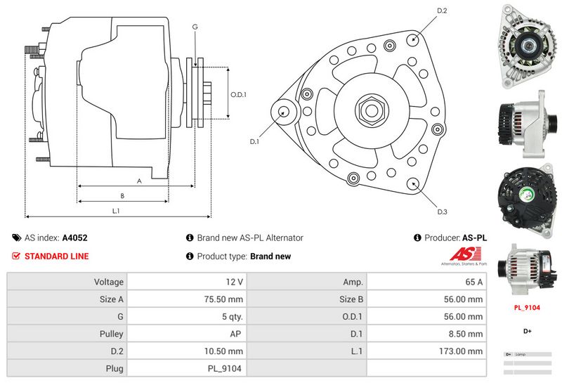 AS-PL A4052 Alternator
