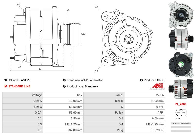 AS-PL A3155 Alternator