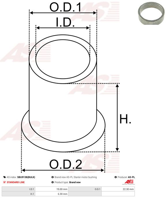 AS-PL SBU9138(BULK) Bush, starter shaft