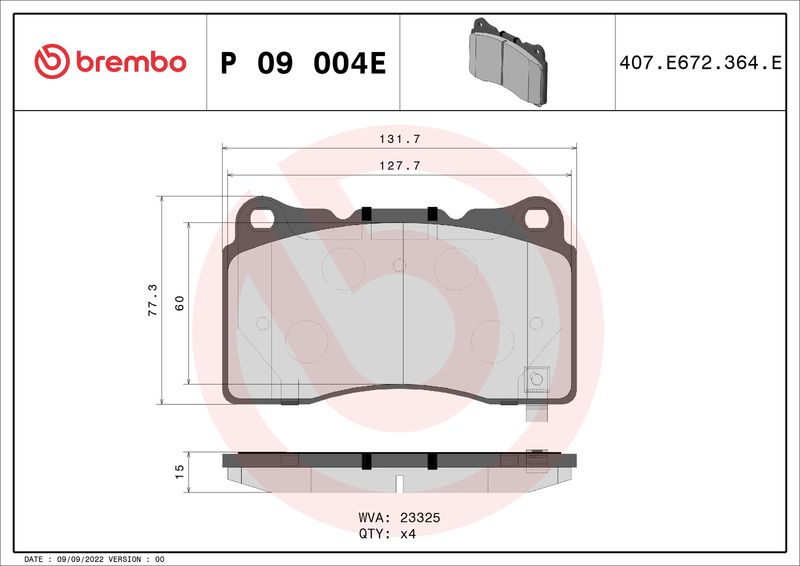 BREMBO Remblokkenset, schijfrem P 09 004E