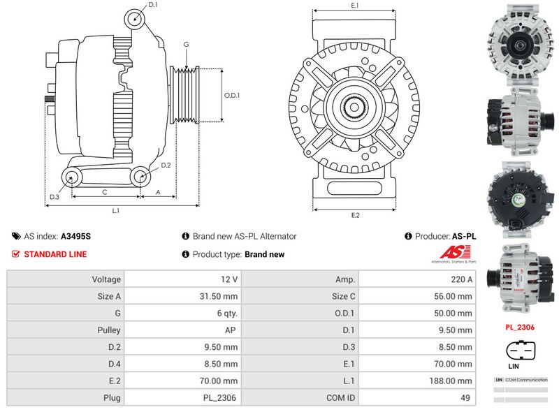 AS-PL A3495S Alternator