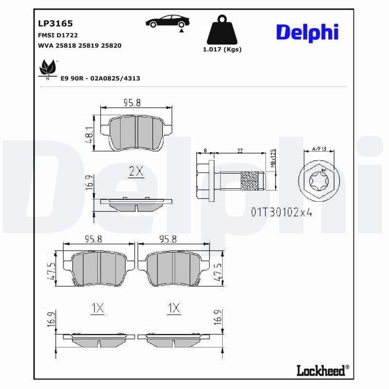 Piduriklotsi komplekt, ketaspidur, DELPHI LP3165