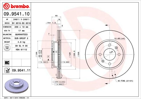 Гальмівний диск, Brembo 09.9541.11