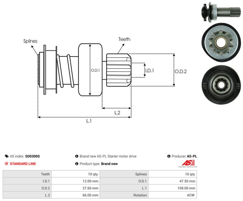 AS-PL SD0300S Freewheel Gear, starter