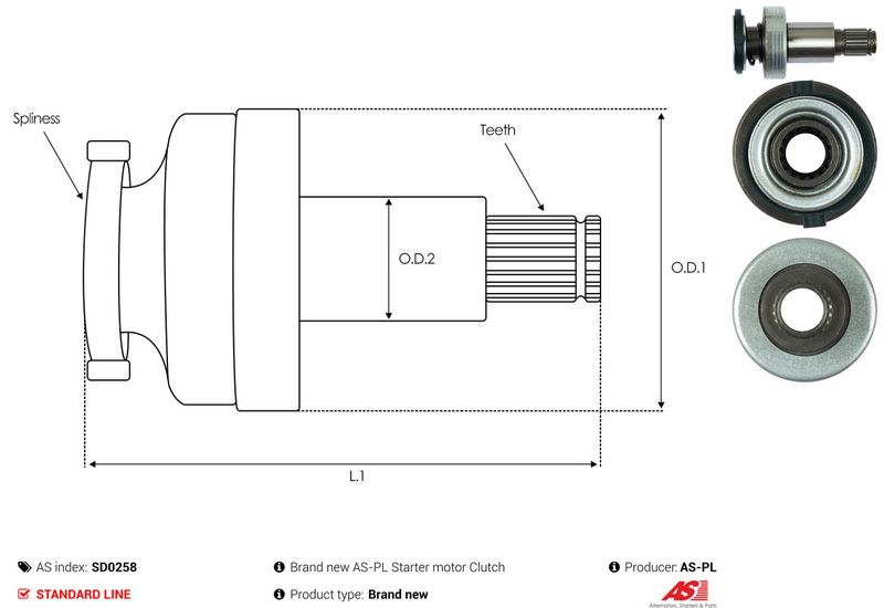 AS-PL SD0258 Freewheel Gear, starter