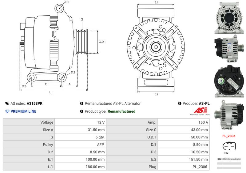AS-PL A3158PR Alternator