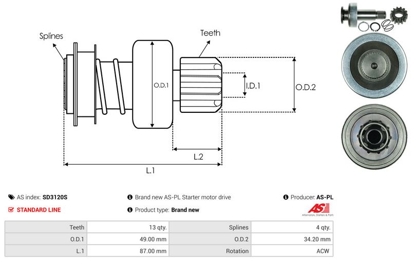 AS-PL SD3120S Freewheel Gear, starter