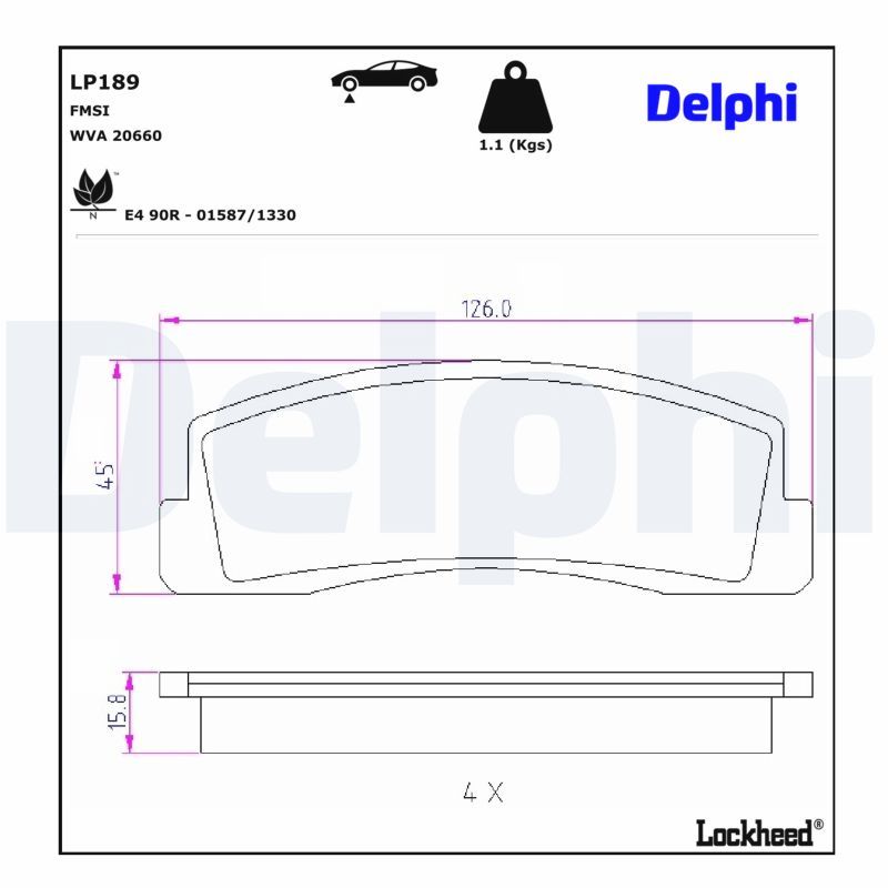 комплект спирачно феродо, дискови спирачки DELPHI