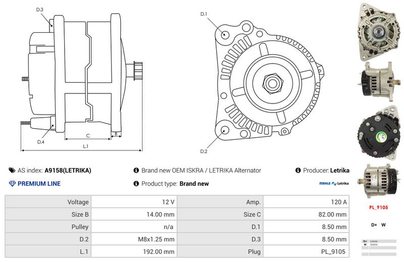 AS-PL A9158(LETRIKA) Alternator