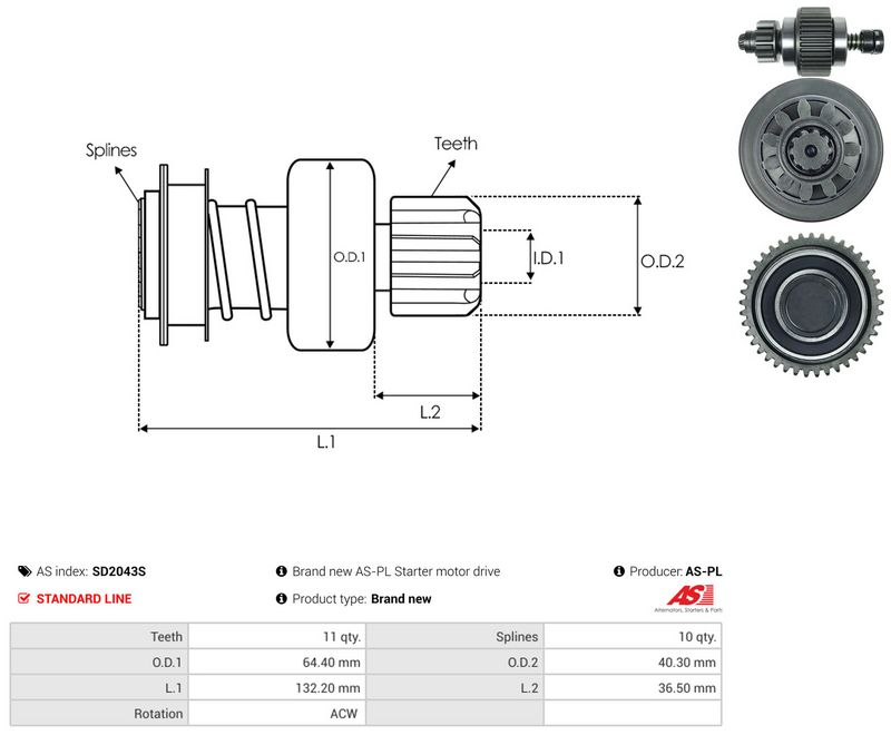 AS-PL SD2043S Freewheel Gear, starter
