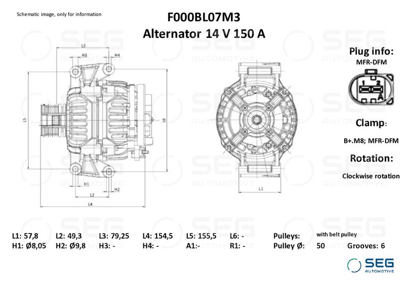 SEG Automotive F000BL07M3 Alternator