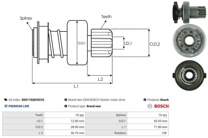 AS-PL SD0110(BOSCH) Freewheel Gear, starter