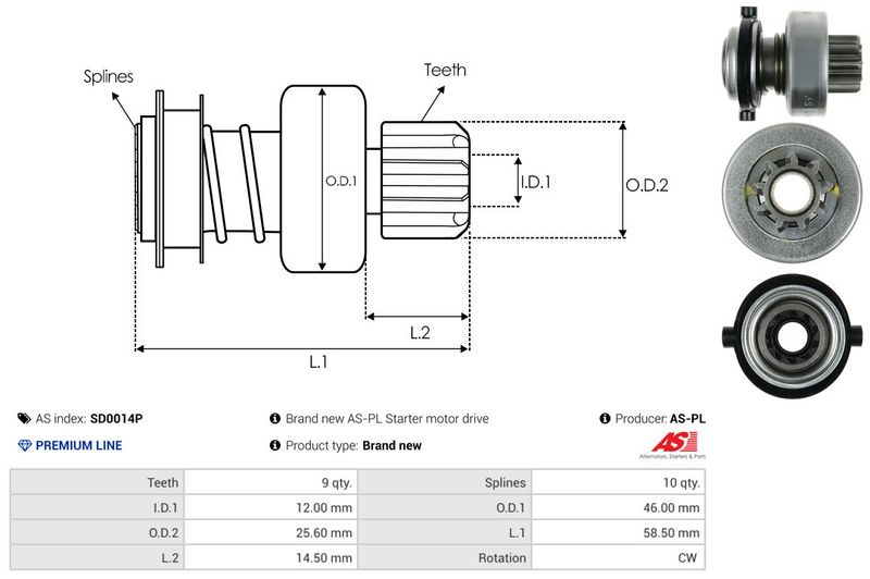 AS-PL SD0014P Freewheel Gear, starter