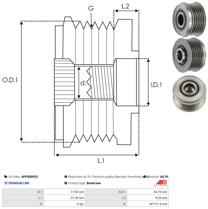 AS-PL AFP5009(V) Alternator Freewheel Clutch